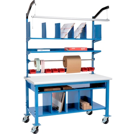 Global Industrial Complete Mobile Packing Workbench, Laminate Safety Edge, 72inW x 36inD 412443A
